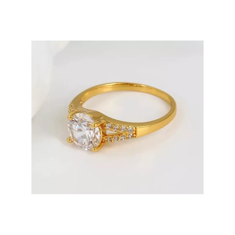 Dtup Anillo Compromiso Chapado En Oro De 18k Piedra Grande