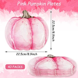 JarThenaAMCS 40Pcs Pink Pumpkin Paper Plates Fall Disposable Plates Watercolor Pumpkin Dessert Plates for Fall Harvest Thanksgiving Baby Shower Tableware Supplies, 9 Inch