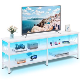 WLIVE TV Stand up to 70 Inch TV, 63" Entertainment Center with LED, TV Media Console with 3-Tier Storage Shelves for Living Room and Bedroom, White
