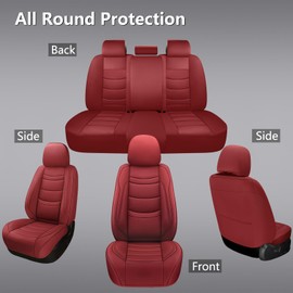 NS YOLO Leather Car Seat Covers Full Set,Universal Fit for Most Cars,SUVs and Sedans,Waterproof Luxury Leatherette Cushions, 5 Seats Protectors (Wine Red, Full Set-5 Seats(Front and Rear))