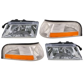 HEADLIGHTSDEPOT Headlights Compatible With 03-04 Mercury Grand Marquis Halogen Driver Passenger Headlamps