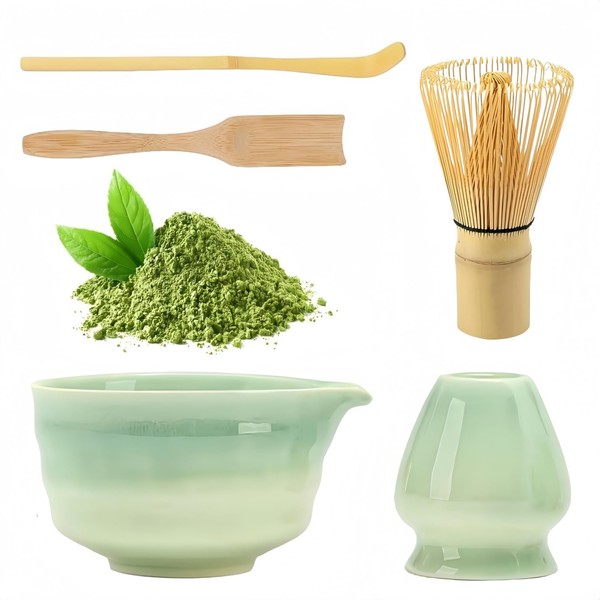 5 Piece Matcha Tea Kit, Matcha Whisk Set with Bamboo