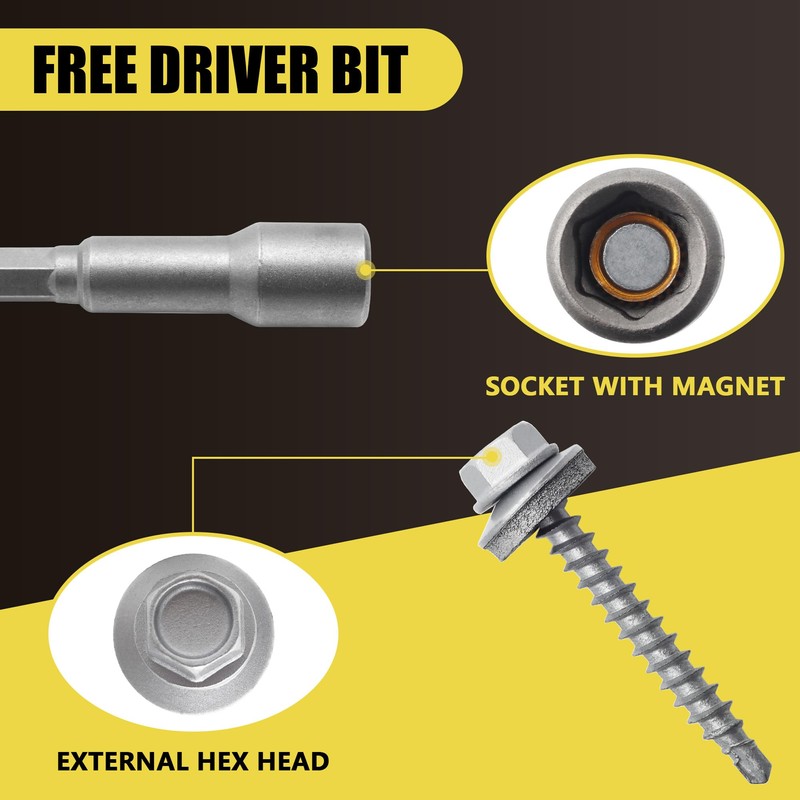 JEGONFRI 250pcs #10 x 1-1/2" Galvanized Hex Head Self-Drilling Metal