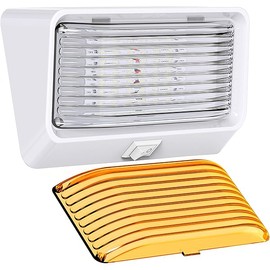 Leisure LED RV Exterior Porch Utility Light with Switch - 12v 280 Lumen Lighting Fixture. Replacement Lighting for RVs, Trailers, Campers, 5th Wheels. White Base, Clear and Amber Lens (White, 1-Pack)