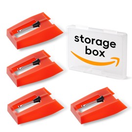 4 Pack Record Player Needles Replacement Compatible with Crosley, Victrola & More Turntable, Premium Ruby Stylus with Clear Storage Box, Phonograph Cartridge Needle for Vinyl Records Accessories