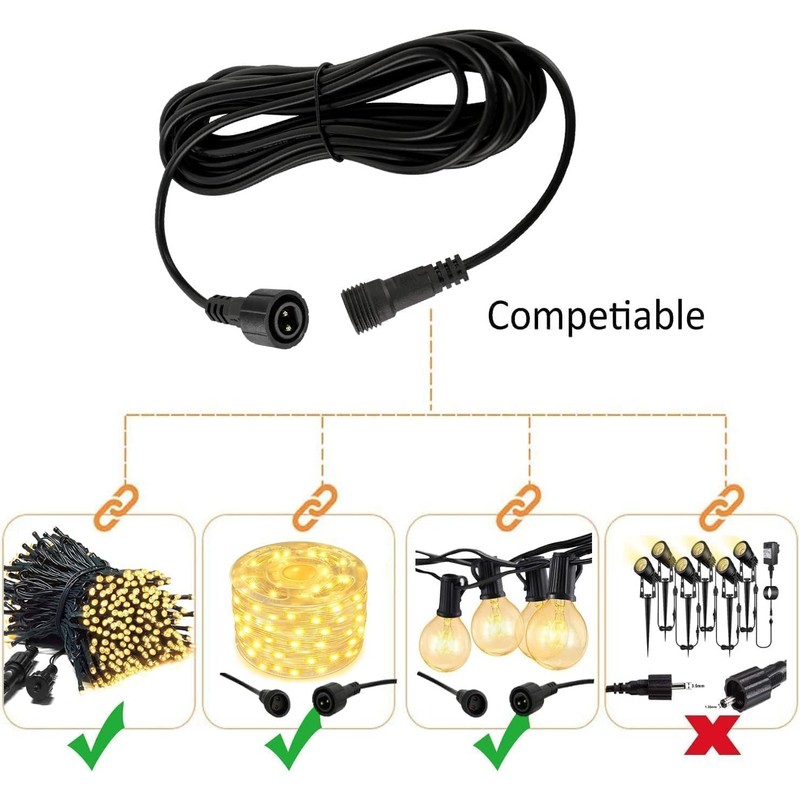 Joycome 20ft 2 Pin Waterproof Corrosion Resistant Extension Cord for