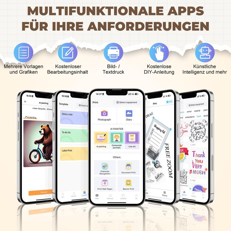 PRAOAHEI Mini Printer, Portable Photo Printer with 10 Rolls of