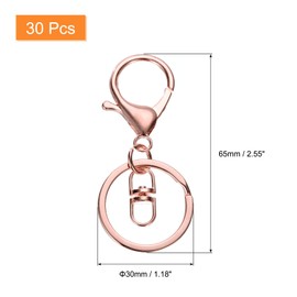 QUARKZMAN Lobster Claw Carabiner Keyring, Pack of 30 Lobster Claw Carabiner Hooks with Rotating Release Clip and Flat Key Ring for DIY Craft Keyring, Rose Gold