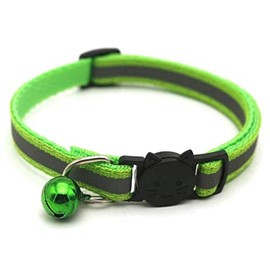 Reflective & Adjustable Cat, Dog, Small Animal Pet Collar; Bells to Stop Hunting. Funky Patterned, Paw Prints. Designed for Visibility [GREEN]