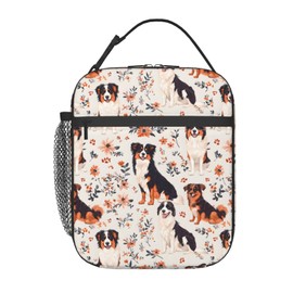 VODRM Cute Dog Lunch Box for Kids,Puppy Insulated Bag for Student,Pet Lovers Reusable Thermal Insulation Cooler Tote Bags for School Work Picnic Camping Outdoor Gifts (Australian Shepherd and Floral)