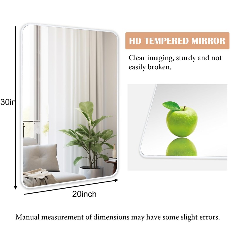 DUQIMO 20x30 Inch White Framed Bathroom Mirror for Bathroom, Rectangle