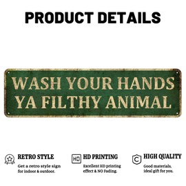 Mukuko Wash Your Hands You Filthy Animal Sign 4" x 16" - Bathroom Wall Sign, Cute Bathroom Signs, Funny Bathroom Wall Decor, Wash Yer Hands Ya Filthy Animal Sign