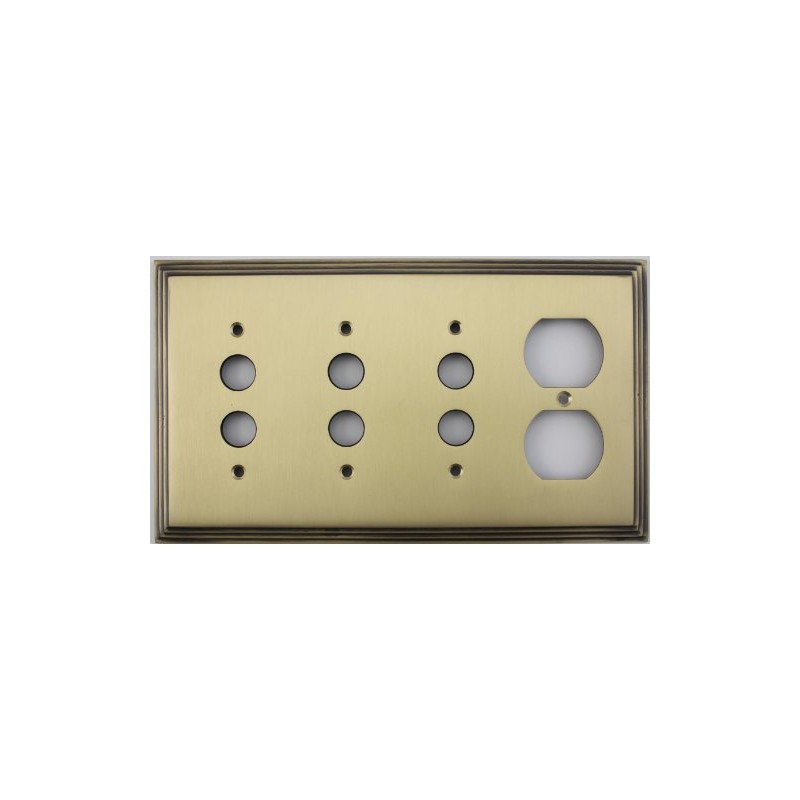 Deco Step Style Antique Brass 4 Gang Switch Plate -