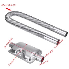 Car Parking Diesels Air Heater Set 23.6" Stainless Steel Exhaust Pipe & 0.94" Exhaust Pipe Silencer Muffler with Clamps Bracket Fit for Ebespacher Propex Heater Eberwebasto Heater