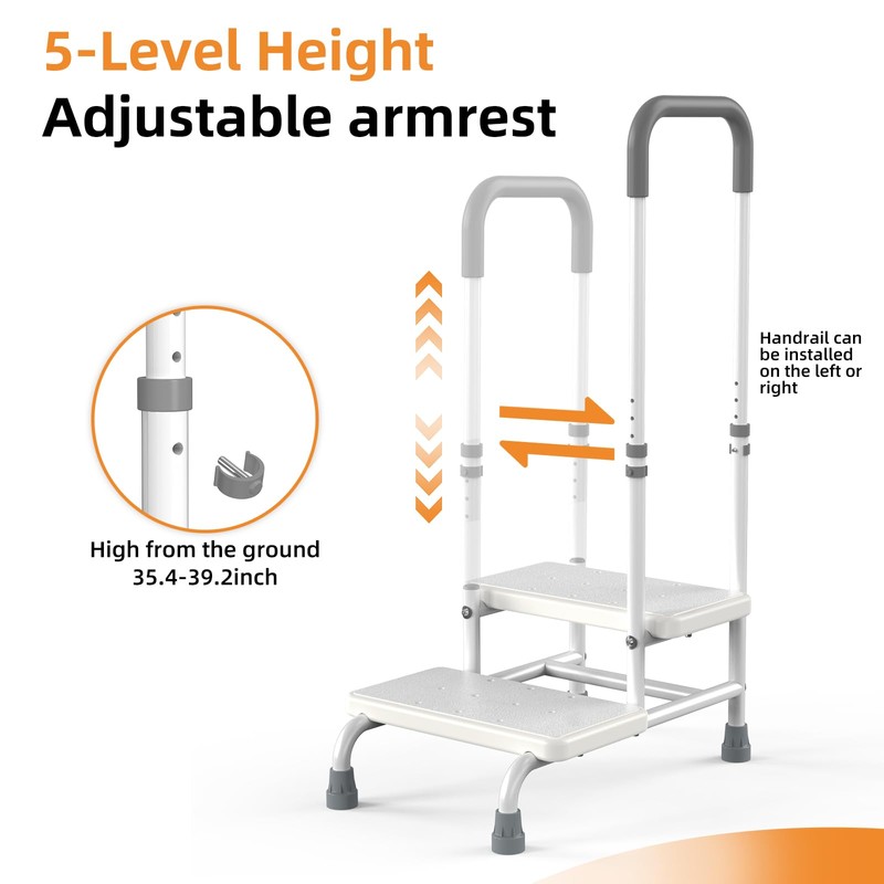 Adjustable 2 Step Stool with Handle for Elderly, Seniors and