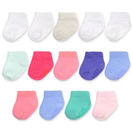 Fruit of the Loom Baby 14-Pack Grow & Fit Flex Zones Cotton Stretch Low Cut Socks - Unisex, Girls, Boys (2-4 Years, Pink)