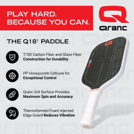 QRANC Q18-1 Pro Pickleball Paddle, Carbon Fiber Pickleball Paddle and Glass Fiber, with PP Honeycomb Core, Pickle Ball Paddles, USAPA Approved, 18mm Size