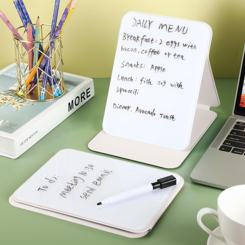 Dunzoom 2 Pcs Small Glass Desktop Whiteboard with Reversable Stand