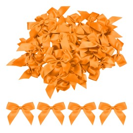 MECCANIXITY 100Pcs Mini Ribbon Bow 2.5" Mini Fabric Satin Ribbon Flower Bows for Craft DIY Sewing Wedding Birthday Party Orange
