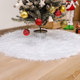 AWOCAN 30.7" White Plush Christmas Tree Skirts for Merry Christmas Decoration New Year Xmas Christmas Party Supply Fits Any Size Tree