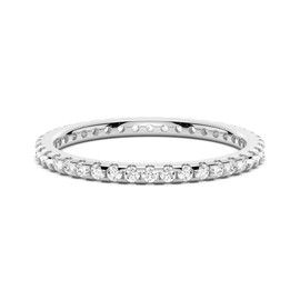 MSBLUE® 1.4mm Petite Moissanite Eternity Band | Pavé Scalloped Design, D Color VVS1 Clarity, Rhodium-Finished 925 Sterling Silver | Ideal for Stacking, Wedding, Travel