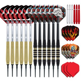 RED Dragon 12 Piece Brass Softip Darts Set - Includes Flights and Shafts (Stems)