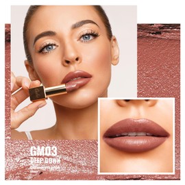 Oulac Matte Lipstick with Metallic Shine, Comfortable Creamy Texture, Smooth No Grainy Feeling, Vegan & Gluten Free, Full-Coverage Lip Colour 4.3 g, GM03 Deep down