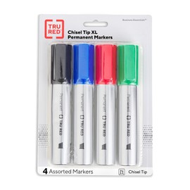 TRU RED Staples XL Tank Permanent Markers, Chisel Tip, Assorted, 8/Carton (TR56935VS)