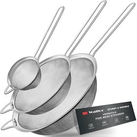Walfos Fine Mesh Strainer Set of 3, Stainless Steel Wire Strainers for Kitchen, Multipurpose Metal Fine Sieve with Handle, Perfect for Food, Rice, Quinoa, 3", 5", 7"