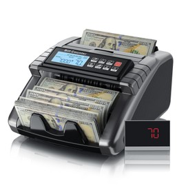 LOLARAN AL1000 Money Counter Machine with Value Counting, Support Dollar and Euro, UV, MG, MT, IR, DD Counterfeit Detection, Cash Counter with LCD Display, Batch and Add, 1,000 Notes/Min