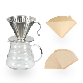 GreatChef Pour Over Coffee Maker Set, 32oz / 4 cups Borosilicate Glass Carafe, Stainless Steel Coffee Dripper, with V60 Paper Filter, for Home, Office, Cafe, Restaurant, Camping