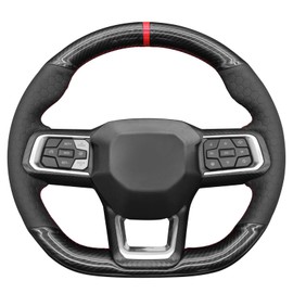 MEWANT Steering Wheel Cover for Ford Mustang 2024 Hand-Stitched Leather Steering Wheel Wrap