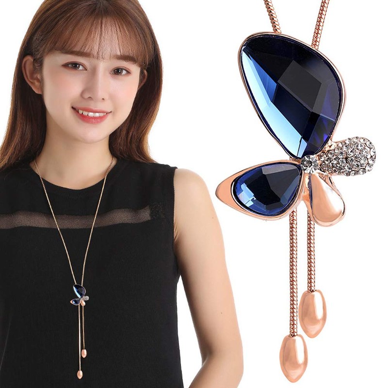 DAZZARRY Women's Butterfly Pendant Y Long Chain Design Lariet Necklace