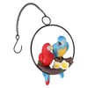 Metal Ring Double Parrot Statue Decorative Resin Perching On Branch