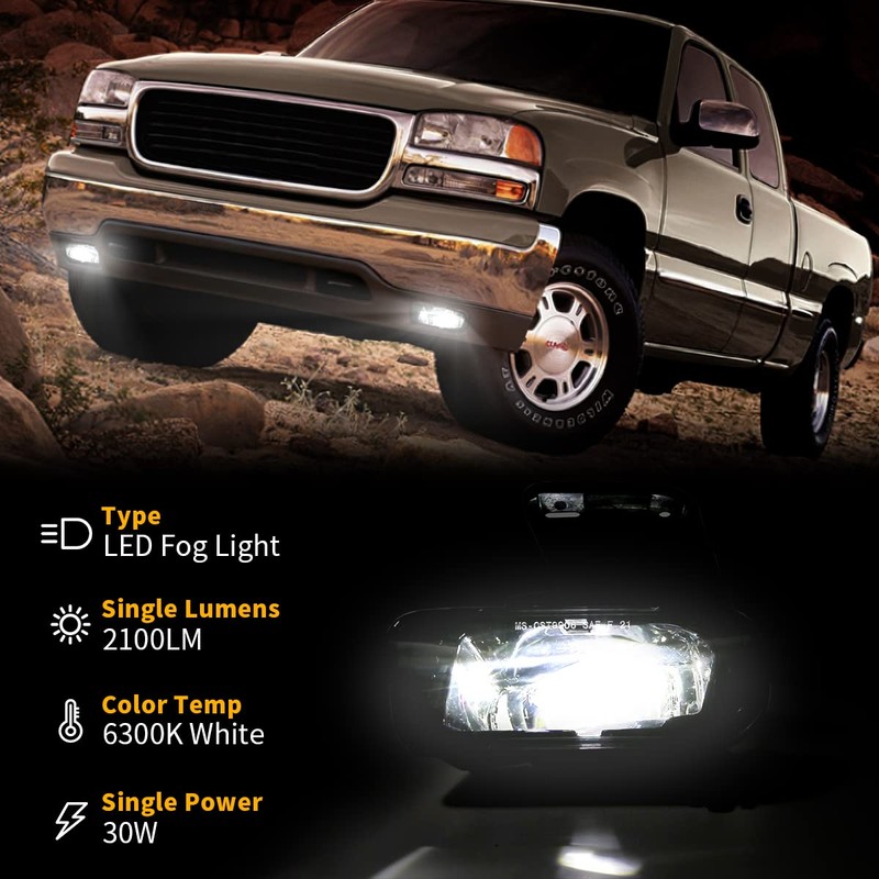 GXENOGO LED Projector Fog Lights Compatible with 1999-2002 GMC Sierra