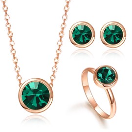 Clearine Elagant Austrian Crystal Round Rhinestone Pendant Necklace Stud Ring Set Wedding Birthday Valentine's Day Christmas Mother's Day Jewellery Gift for Women, Crystal