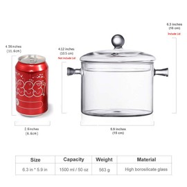 Glass Saucepan with Cover, 1.5L/50 FL OZ Heat-resistant Glass Stovetop Pot and Pan with Lid, The Best Handmade Cookware Set Cooktop Safe for Pasta Noodle, Soup, Milk, Baby Food