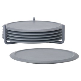 Zone Denmark Singles Glasuntersetzer aus Silikon, Untersetzer für Gläser, Tassen, Cocktailgläser, Durchm. 10 cm, Höhe 3,1 cm, 6 Stück, inkl. Halter, Cool Grey