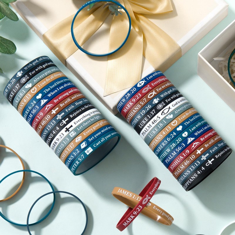 CYCLUSIVE Ultra-Thin 40 Pieces Christian Rubber Bracelets Bulk Bible Verse