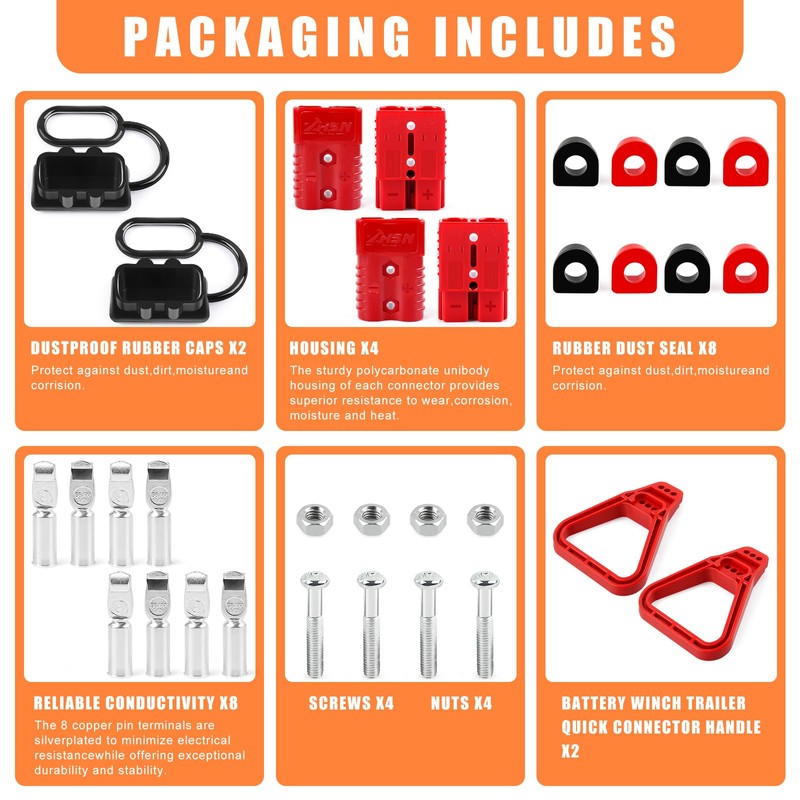 Zhushan 4PCS 1/0 AWG 175A Battery Quick Connect/Disconnect Plugs (Red),