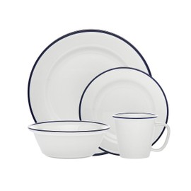 Dinnerware Set Bistro Blue Band Dinner Salad Plate Soup Bowl - 16 Piece set