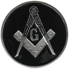 Square & Compass Round Masonic Auto Emblem - [Black & Silver][3'' Diameter]