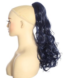 YUDAOHAIR 14 Inch Ponytail Extension Freedom Curl Clip In Curly Wavy Ponytail Extensions Drawstring Short Ponytail Hairpiece Dark Blue Synthetic Hair Pieces for Women