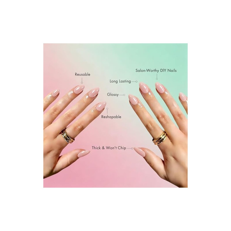 Uñas postizas cortas de cromo rosa nude, uñas postizas almendradas