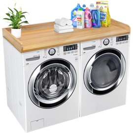 Royxen Washer Dryer Countertop Solid Wood with Polyester Coating, Laundry Countertop with Edge Rails - 27.5" Depth x 54" Width Laundry Room Organization (Oak)