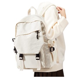 White Backpack for School, Small High School Bookbag Back Pack for Teens Girls Boys, College Backpack Book Bag for Women Men, Mini Simple Casual Daypack Backpack Mochilas Escolares para Adolescentes