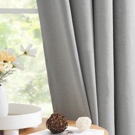Jubilantex Grey Linen Blackout Curtains 100 Percent Blackout Curtains & Drapes 2 Panels 108" Long for Bedroom Living Room Thermal Linen Coating Window Drapes Noise Reduction Grommet Top, 54"x108"