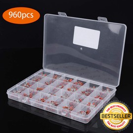 TopHomer Ceramic Capacitor Assortment Kit, 960 Pieces, 24 Values, 2pF-0.1UF, 50V, -25°C - 85°C, Through-Mount, Round, Ceramic, Capacitor