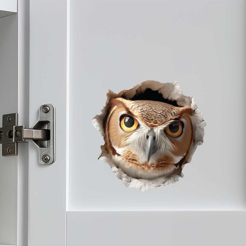 Owl Hole Wall Decal – 3D Forest Bird Sticker –