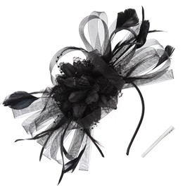 WATAME Fascinators for Women High Tea Headwear Flower Fascinator Hats Mesh Kentucky Derby Hats Girls Headband and Clip Black